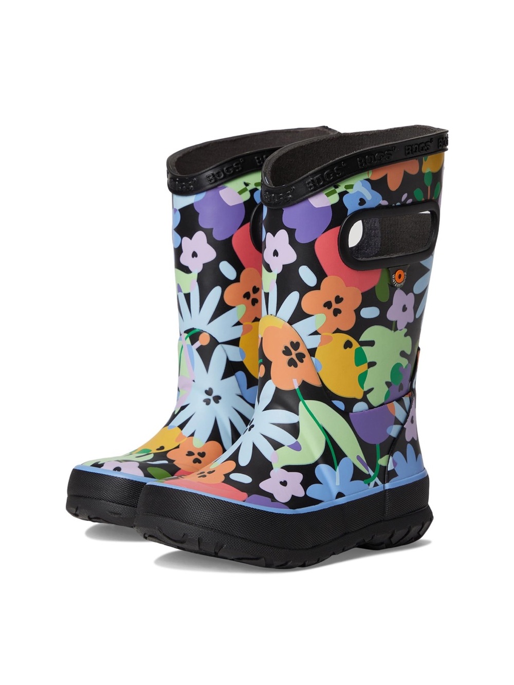 Bogs Kids Black Floral Rain Boots with Multicolor Flowers